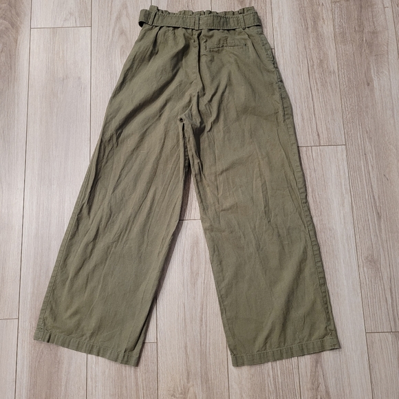 Uniqlo High-waist Wide-Leg Mobster Flatter Linen Cotton Army Green Pants S 26-27 - Picture 3 of 9